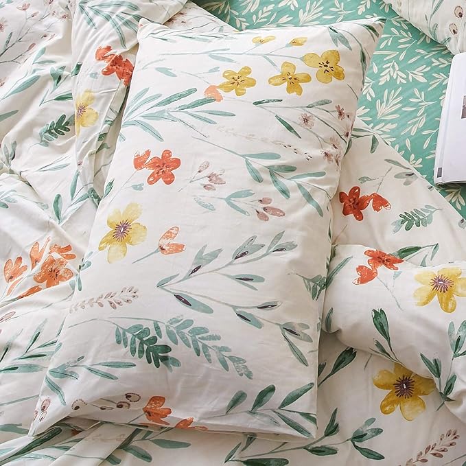 Floral King Duvet Cover Set, 3 Pieces 100% Soft Cotton King Bedding Set Flowers for Girl Women Vintage Style Flower Branches Pattern Duvet Covers with Zipper Closure, Lightweight, Breathable
