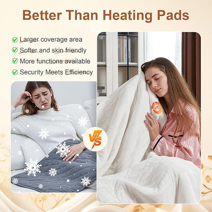 Electric Blanket Heated Throw, Ultra-Soft 60" x 50" Heating Blankets, Fast, Even & Efficient Heating, 1-12 Hours Auto-Off and 6 Heatin Settings, UL Listed for Safety, Warm Gift for Grandma