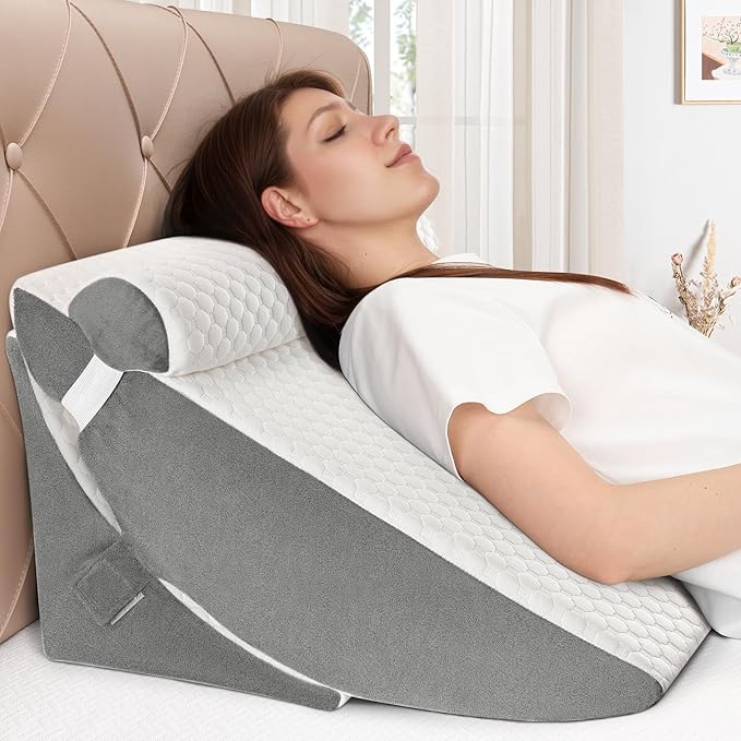 Bed Wedge Pillow for Sleeping, Adjustable Wedge Pillow Set for After Surgery, Elevated Triangle Pillow for Acid Reflux and Back Pain Relief, Post Surgery, Sleep Apnea, Back Suppor