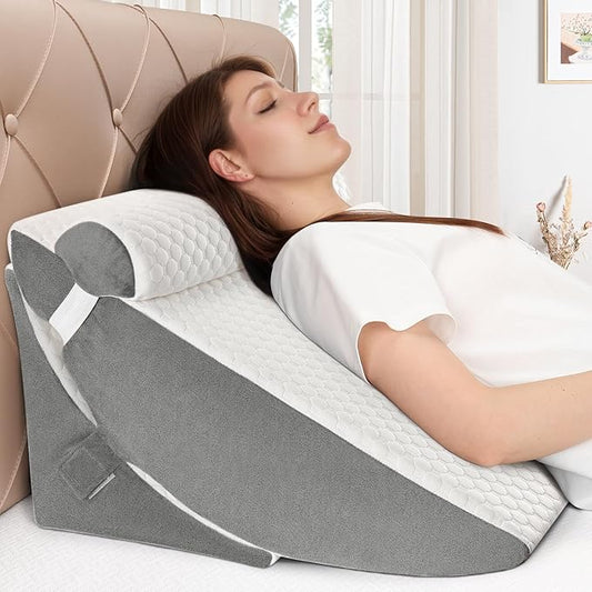 Bed Wedge Pillow for Sleeping, Adjustable Wedge Pillow Set for After Surgery, Elevated Triangle Pillow for Acid Reflux and Back Pain Relief, Post Surgery, Sleep Apnea, Back Suppor