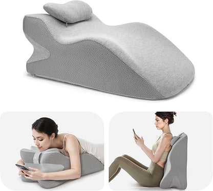 Memory Foam Wedge Reading Pillow for Bed, Adult Ergonomic Back Pillow with Adjustable Headrest, Bed Pillow for Sitting Up, Back Support for Reading, Relaxing, Pain Relief, Removable Washable Cover