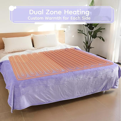 Electric Heated Blanket King Size - 90"x100", Soft Flannel Heating Blanket, 10 Heating Levels, 1-12 H Auto Shut Off, Breathable Warm and Washable for Bed, Light Purple