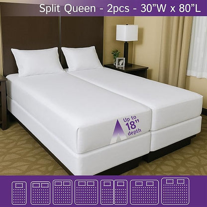 Split Queen Waterproof Mattress Protector 30" x 80" (2PCs) - Fitted Sheet Mattress Cover with Deep Pockets - Hypoallergenic, Breathable, Water Proof, Noiseless, Vinyl Free