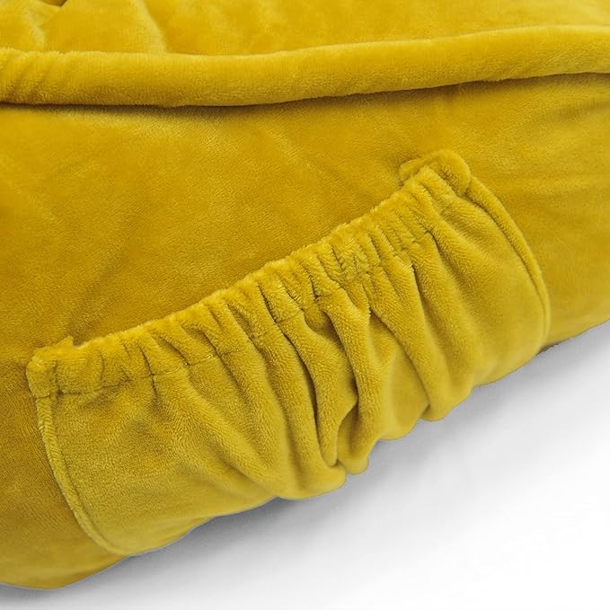 Super Soft Velvety Backrest Reading Bed Rest Pillow with Arms and Pockets 18" H for Sitting in Bed Couch Sofa, Back Support Wedge Cushion with Removable Cover, 20" x 18" x17", Mustard Yellow