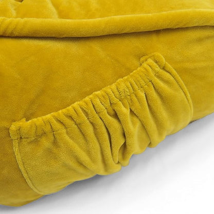 Super Soft Velvety Backrest Reading Bed Rest Pillow with Arms and Pockets 18" H for Sitting in Bed Couch Sofa, Back Support Wedge Cushion with Removable Cover, 20" x 18" x17", Mustard Yellow