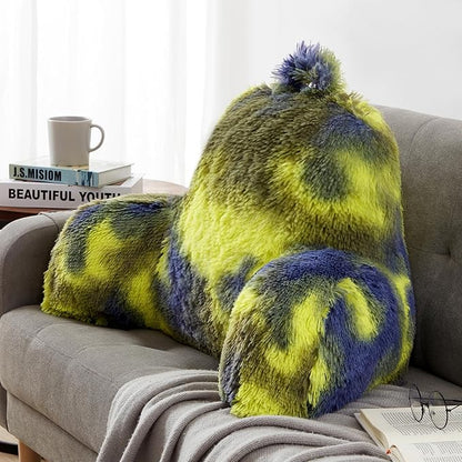 Reading Pillow for Bed Adult - Faux Fur Backrest Pillow with Arms, Ergonomic Back Rest Pillow for Sitting Up in Bed, Fluffy Sit Up Pillow, Brilliant Gaming Pillow for Bed, Boyfriend Pillow