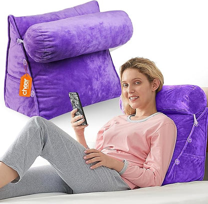 Cheer Collection Reading Wedge Pillow – TV Pillow with Adjustable Bolster Pillow, Memory Foam Back Support for Couch & Bed, Pillow Chair for Bed, Reading Pillows for Adults & Kids, Purple
