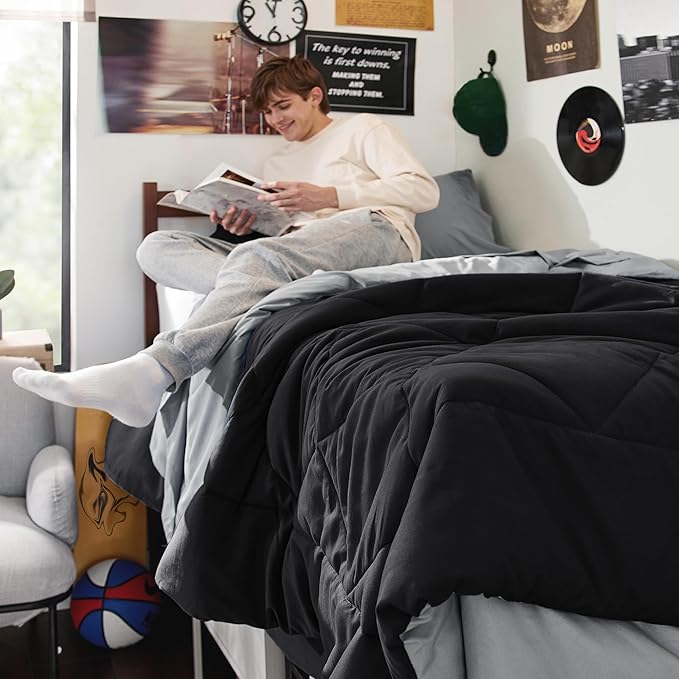 Bedsure Twin XL Comforter Set - 5 Pieces Reversible Black Bedding, Twin XL Size Bed Set for All Seasons, Bed in a Bag with Down Alternative Comforter, Sheets, Pillowcase & Sham