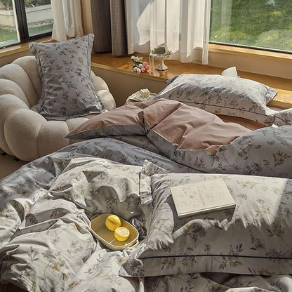 AOJIM Aesthetic Colorful Duvet Cover Set with Floral Pattern, Pure Cotton Soft Comforter Cover Set 3pcs for Kids Adults, 1 Cozy Reversible Quilt Cover Queen Size and 2 Matching Pillowcases, No Quilt