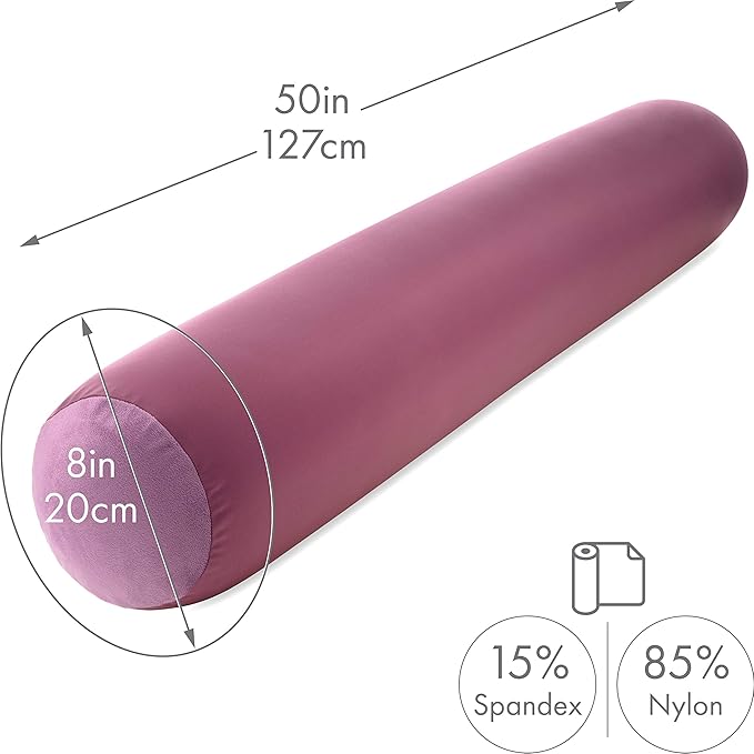 Straight Body Pillow, Full Size Premium Microbead,Side Sleeping/Maternity Pregnant Women, Supportive,Fluffy, Breathable, Cooling, 85/15 Spandex/Nylon Silky Anti-Aging - 48 X 8 - Burgundy - Merlot