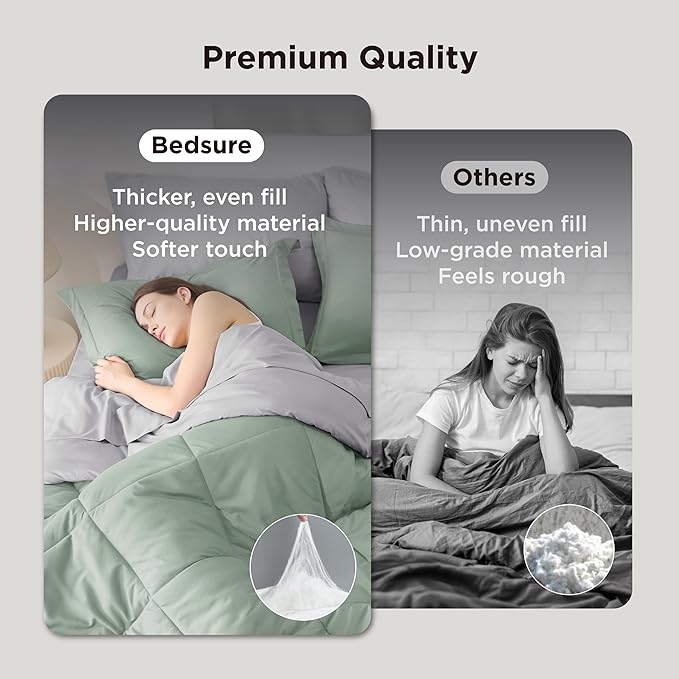 Bedsure King Size Comforter Set - 7 Pieces Reversible Sage Green Bedding, King Size Bed Set for All Seasons, Bed in a Bag with Down Alternative Comforter, Sheets, Pillowcases & Shams
