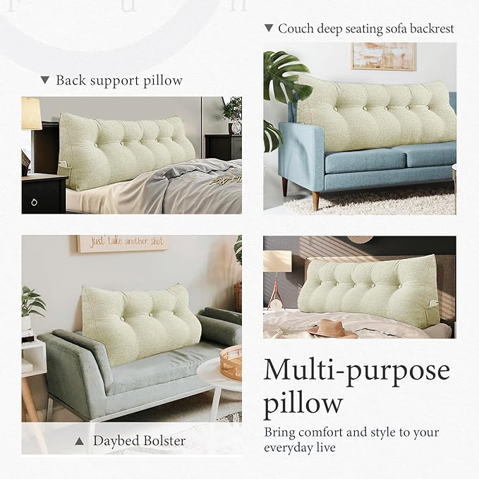 14 lbs Thickened King Headboard Pillow Wedge Pillow Headboard Reading Pillow Bed for Backrest Reading Triangular Pillow with Side Pocket for Sitting in Bed Cotton Linen White