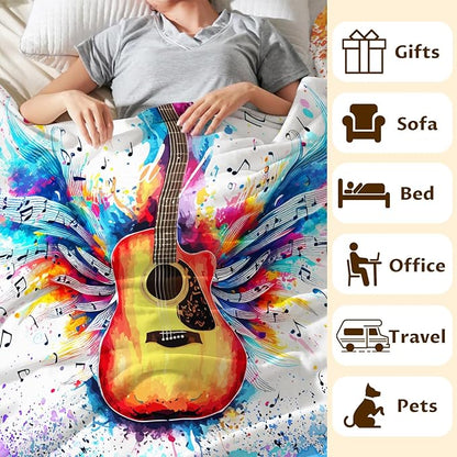 Guitar Throw Blanket Gifts for Guitar Players, Cool Music Blanket for Kids Teens Adults Guitar Lovers, 40x50 Inches Soft Flannel Blankets Guitar Decor for Sofa Couch Bed Home