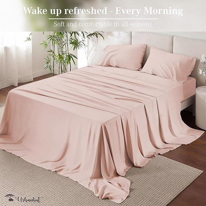 URBANHUT 1000 Thread Count Egyptian Cotton California King Sheet Set, Hotel-Style Luxury Bedsheets, Fits up to 16" Deep Pocket Mattress, 4 Pc Soft & Breathable, Sateen Weave - Blush Pink