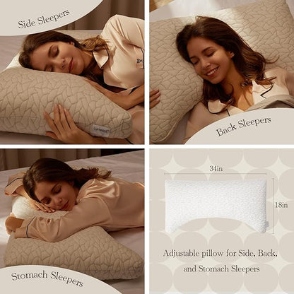 Memory Foam Pillows for Sleeping Adjustable Breathable Bed Pillow for Side, Back, and Stomach Sleepers Washable Pillow Cover Stardust King Size 18x34IN