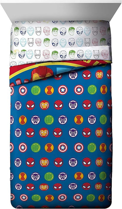 Jay Franco Marvel Super Hero Adventures Double Team 4 Piece Toddler Bed Set Super Soft Microfiber Bed Set-Bedding Features Captain America,Spiderman, Iron Man & Black Panther Official Marvel Product
