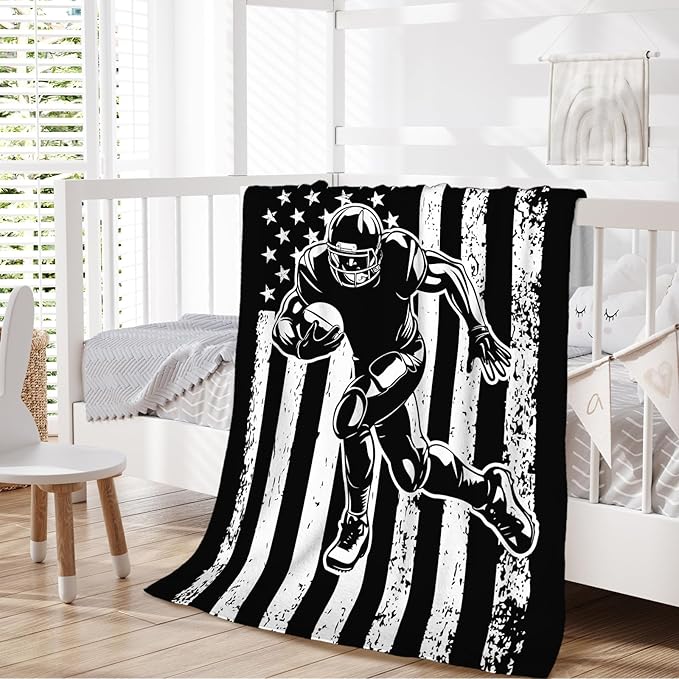 Blanket for Kids Football Lovers Son Grandson - 50x40 Inches Small Soft Fuzzy Flannel Football Blankets Sports Throws Decor Gifts for Couch Camp Travel