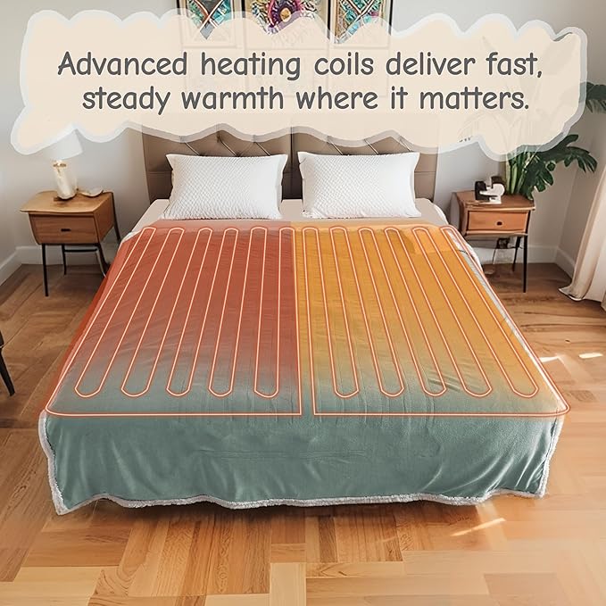 Electric Heated Blanket Twin Size 62"x84", Soft Flannel with Overheat Protection, 6 Adjustable Heat Settings & 10-Hour Auto-Off Timer, Fast Heating for Winter Comfort, Light Green