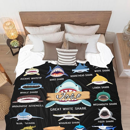 Custom Shark Faces Blankets Gifts for Birthday Son Daughter Brother Friends On Bed Sofa,Personalized Premium Flannel Blankets for Christmas Thanksgiving, All Season Use 60''x 80'' -L