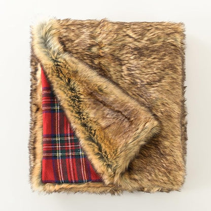 HORIMOTE HOME Luxury Plush Faux Fur Throw Blanket with Red Plaid Pattern, Super Warm, Fuzzy, Elegant, Fluffy Decoration Christmas Holiday Blanket for Couch, Armchair, Sofa and Bed, 60''x 80''