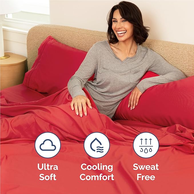 Full Size 4 Piece Sheet Set - Comfy Breathable & Cooling Bed Sheets Set - Hotel Luxury Bedding for Women, Men, Kids, Teens, Boys and Girls - Deep Pockets, Ultra-Soft & Wrinkle Free - Oeko-Tex - Red