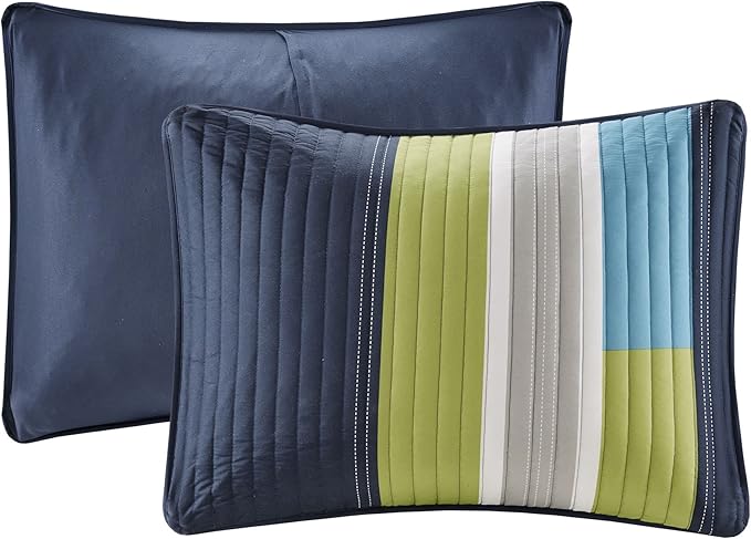 Comfort Spaces Quilt Set Trendy Casual Fun, Vibrant Color Design, Hypoallergenic All Season, Lightweight Coverlet Bedspread Cozy Kids Bedding & Sham Full/Queen Pierre Navy/Blue 3 Piece