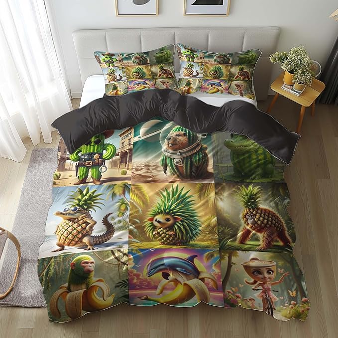 Italian Brainrot Bedding Duvet Cover Set,Funny Fusion AnimalsTwin Full Queen King Comforter Cover Bedding Set for Kids Boys Bed Decor Gifts ﻿ (Color 8,King (104" x 90"))
