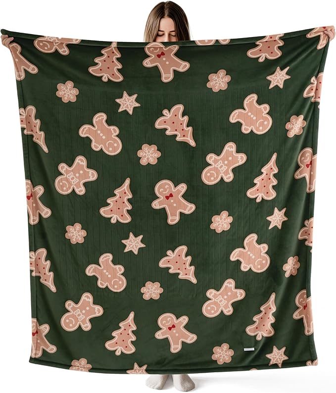 Bedsure Heated Blanket Throw - Flannel Sherpa Electric Blanket with Gingerbread Pattern, for Grandma, Heated Throw with 6 Heating Levels, 4 Time Settings, 3-Hour Auto-Off (50"x60")