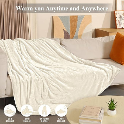 Electric Blanket Full Size, Super Soft Cozy Upgraded Flannel Heating Blanket with 6 Heating Levels & 1-10 Hours Auto Off, Fast Heating & Overheat Protection, 72" x 84", White