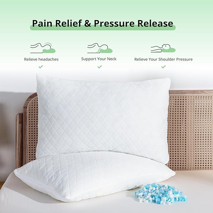 EGOHOME Shredded Memory Foam Pillows, Adjustable Bed Pillows for Side, Back or Stomach Sleepers, Neck Pillows for Sleeping, Queen Size Pillow with Removable Cover(Pack of 1, Adjustable)