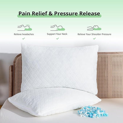 EGOHOME Shredded Memory Foam Pillows, Adjustable Bed Pillows for Side, Back or Stomach Sleepers, Neck Pillows for Sleeping, Queen Size Pillow with Removable Cover(Pack of 1, Adjustable)