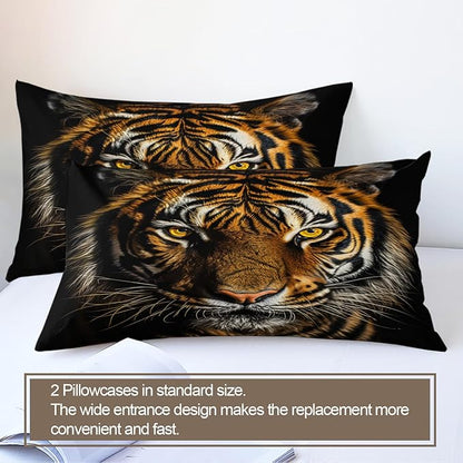 Americas Tiger Duvet Cover Twin African Tiger Bedding Set 2 Piece for Kids Bedroom Tropical Wild Animal Patterned Comforter Cover with Zipper Ties & 1 Pillowcases