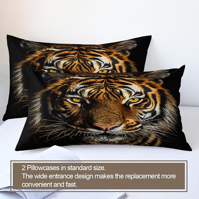 Americas Tiger Duvet Cover California King, African Tiger Bedding Set 3 Piece Bedroom Decor Tropical Wild Animal Patterned Comforter Cover with Zipper Ties & 2 Pillowcases