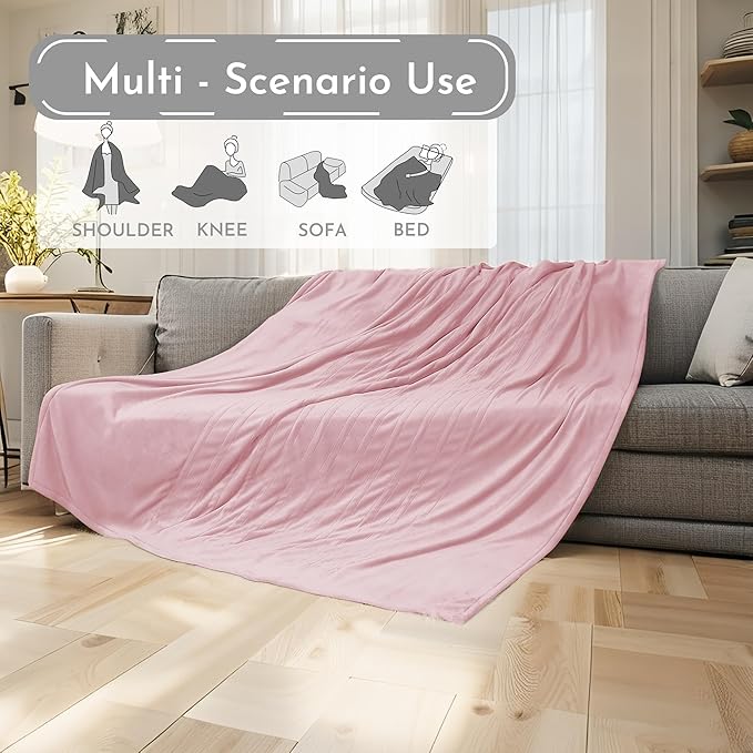 Electric Heated Blanket 84"x90" Queen Size Flannel Heated Blanket, Cozy & Warm for All Night, 4 Heat Settings & 10 Hours Auto Off, Machine Washable-Light Pink
