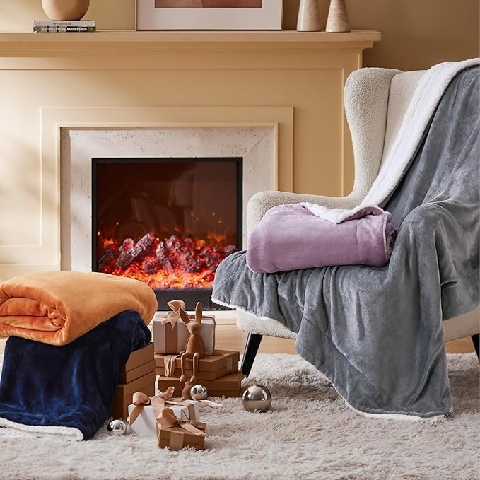 Bedsure GentleSoft Sherpa Fleece Throw Blanket for Couch - Thick and Warm Christmas Blanket for Winter, Soft Fuzzy Plush Throw Gifts for Women and Men, Grey, 50x60 Inches