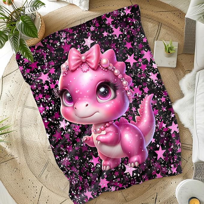 Kids Blanket for Gift Dinosaur Blankets for Girls 6-8 Gifts for Birthday Daughter on Bed Sofa, Cozy 50 x 40 Inches Dinosaur Flannel Throws for Sofa Room Garden