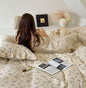 BuLuTu Muslin Duvet Cover Full Bedding Set, Vintage Floral Ruffles Quilt Cover Zipper Closure & 4 Ties, Gauze Cotton Comforter Cover with 2 Pillowcases, Hyacinth Pattern, Machine Wash