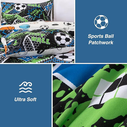 A Nice Night Boys Football Field Comforter Set 6-Piece Bed-in-a-Bag, Twin Size Football Entering The Door Printed Bedding Collections for Kids, Durable & Easy Care, Sports Theme Design for Boys