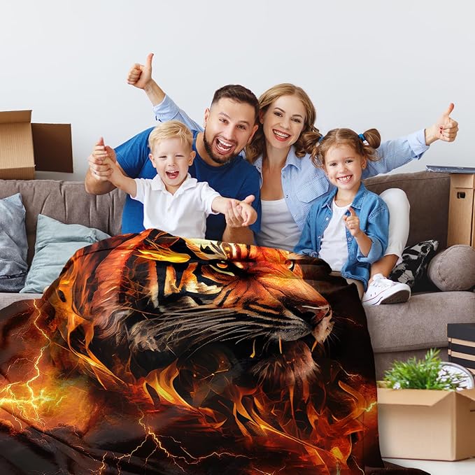 Kids Blanket Tiger Blankets for Boys Teens Gift for Son Grandson, Cozy 80 x 60 Inches Lightweight Flannel Throws for Travel Bed Living Room Garden Sofa