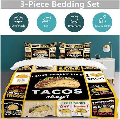 Taco Bedding Set Taco Food Theme Comforter Set for Kids Teens Adults Women Men Taco Duvet Cover Bedroom Decor Soft King Size Quilt Cover with 2 Pillowcases