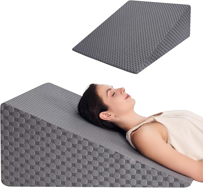 Wedge Pillow 12in Bed Wedge Pillow for Sleeping, Snoring, Back Support, After Surgery, Triangle Pillow, with Washable Cover, Gray