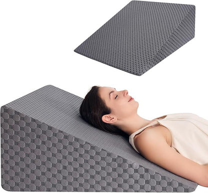 Wedge Pillow 12in Bed Wedge Pillow for Sleeping, Snoring, Back Support, After Surgery, Triangle Pillow, with Washable Cover, Gray