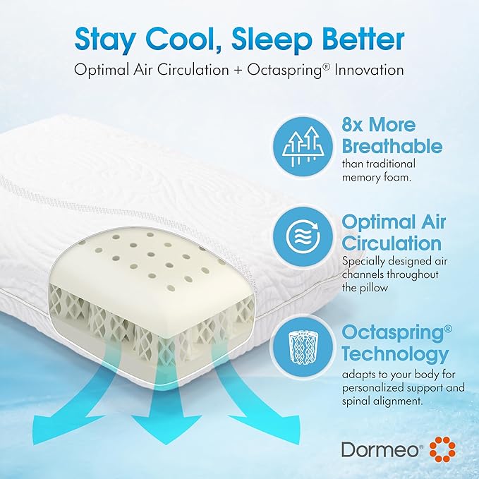 Dormeo True Evolution Bed Pillow - Low Profile Flat Cooling Pillow with Breathable Technology, for Stomach and Back Sleepers
