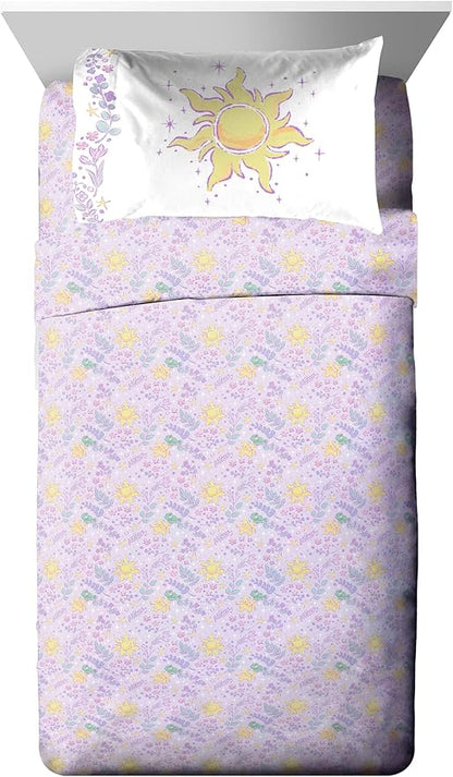 Jay Franco Kids Comforter Set Includes Sheets and Pillow Covers - Soft and Cozy Bed Set for Stylish Room Decor, Purple - Disney Princess Rapunzel, 5 Piece Twin Size Bedding