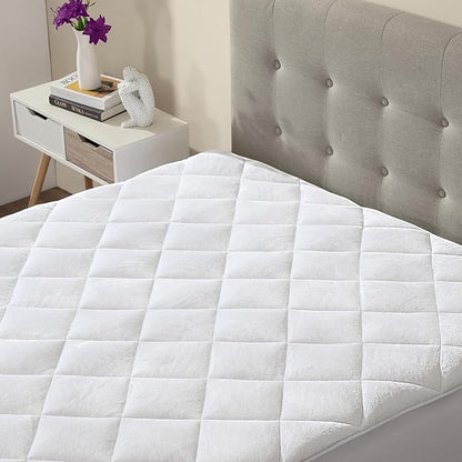 CIRCLESHOME Twin Size Mattress Pad Pillow Top - Double Puff Fleece Top Down Alternative Mattress Protector -Soft, Comfortable, and Hypoallergenic - Stretches from 14-16 inches for Snug Fit