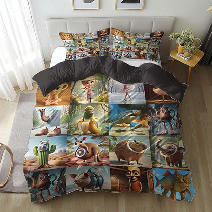 Italian Brainrot Bedding Duvet Cover Set,Funny Fusion AnimalsTwin Full Queen King Comforter Cover Bedding Set for Kids Boys Bed Decor Gifts ﻿ (Color 10,Queen (90" x 90"))