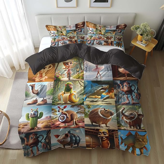 Italian Brainrot Bedding Duvet Cover Set,Funny Fusion AnimalsTwin Full Queen King Comforter Cover Bedding Set for Kids Boys Bed Decor Gifts ﻿ (Color 10,Twin (68" x 90"))