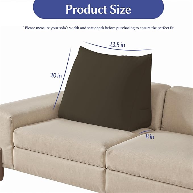 WOWMAX Back Pillow for Bed Sitting up-Bed Wedge Pillow Back Support Pillows for Bed & Sofa Couch, 85% Linen 15% Cotton Blend, Medium Gray