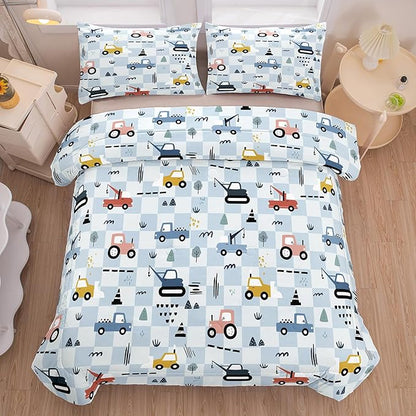 Peopleareok Excavator Comforter Set Twin (68x86 Inch), 2 Pieces Construction Machinery Truck Tractor Bedding Sets for Kids Boys, Super Soft Microfiber Comforter with 1 Pillowcase