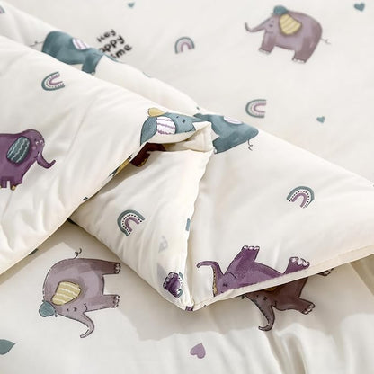 SDIII Cute Elephant Comforter Set Full 3 Pieces, Silky Breathable Microfiber and Spandex, Full Size Elephant Bedding Set for Boys Girls Kids Teens